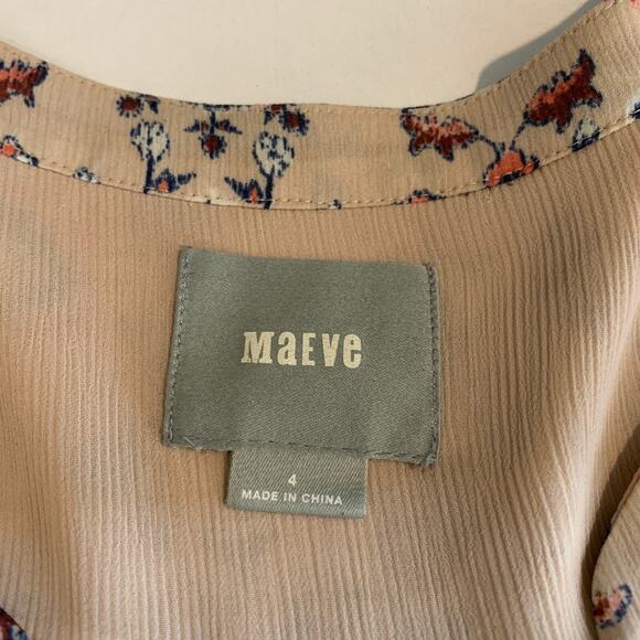 Maeve Blouse Womens 4 Floral Boho V Neck Cottage Crochet Bib Top Anthropologie - Picture 8 of 12